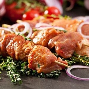 CHICKEN KEBABS IN BBQ SAUCE